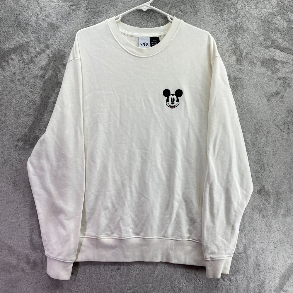 Zara x Disney Mickey Mouse White Crewneck Sweatshirt Men's XL Embroidered